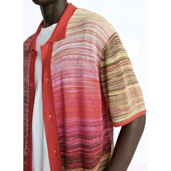 Zara Men's Short Sleeve Button Front Knit Sweater Multicolor Size L NWOT - Picture 13 of 13